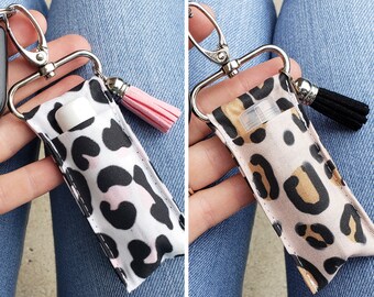 Cheetah Print Chapstick Holder Keychain for Women | Leopard Print Lip Balm Holder | Car Accessories | Girly Gift for Teen | Gift for Friend