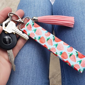 Fruity Sweet Print Faux Leather Key Fob Wristlet Keychain Watermelon PineappleCherriesSprinkles