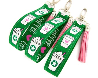 Coffee Keychain Wristlet | Coffee Key Fob Wristlet Lanyard | Teacher Gifts for Coffee Lover | Coffee Cup Key Lanyard | Cute Keychain