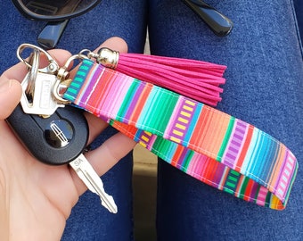 Mexican Keychain Wristlet | Quinceanera Gift | Serape Key Fob | Colorful Striped Lanyard | Keychain Bracelet | Small Gift for Coworker