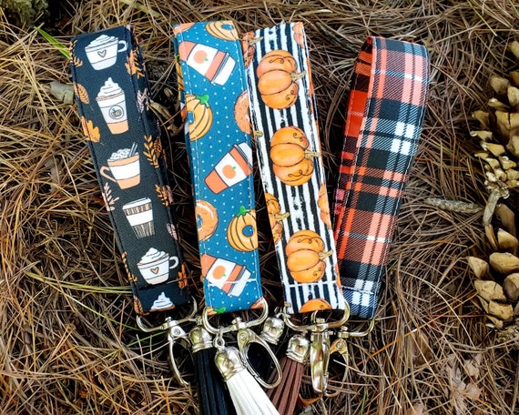 Fall Keychain Wristlet | Pumpkin Spice Key Fob | Coffee Lanyard for Keys | Fall Accessories | Coffee Keychain | Fall Gifts | Key Wristlet
