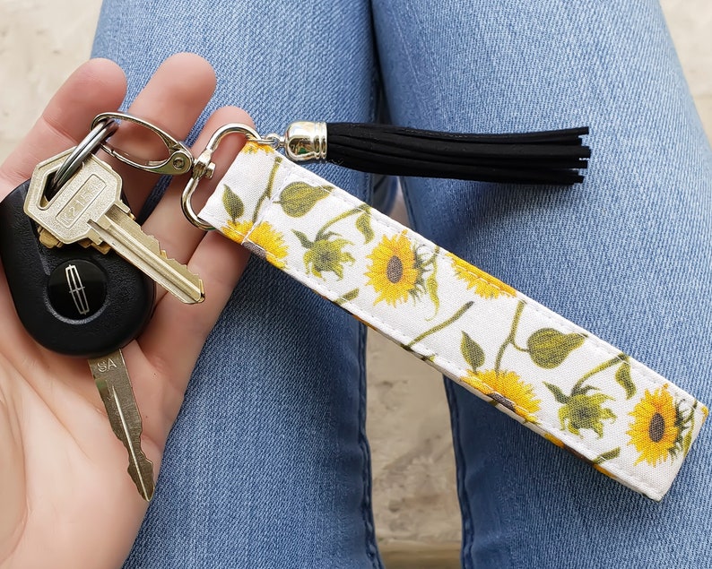 Sunflower Wristlet Keychain Sunflower Lanyard for Keys Etsy