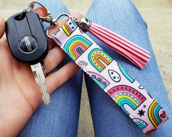 Rainbow Wristlet Keychain | Rainbow Lanyard for Keys | Rainbow Key Fob | Rainbow Keychain for Women | Colorful Keychain Wristlet with Swivel