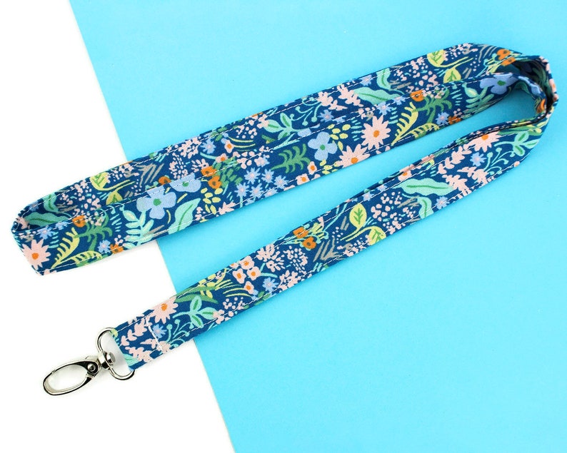 Blue Floral Lanyard With ID Holder Gift for Teacher Lanyard - Etsy