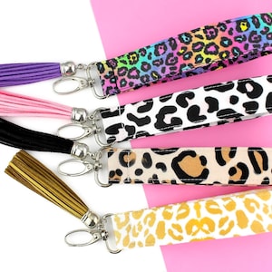 Cheetah Print Keychain | Sweet 16 Gift for Sister | Leopard Print Key Fob | Snow Leopard | Cheetah Key Fob Wristlet Keychain Tassel Keychain