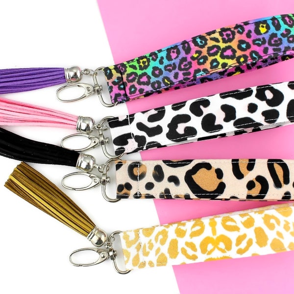 Cheetah Print Keychain | Sweet 16 Gift for Sister | Leopard Print Key Fob | Snow Leopard | Cheetah Key Fob Wristlet Keychain Tassel Keychain
