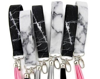 Marble Keychain Wristlet | Keychain Bracelet Gift for Her | Marble Gift | Marble Lanyard for Keys | Keychain with Tassel | Key Fob for Women