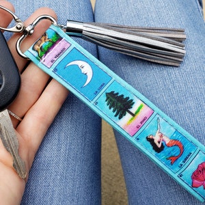 Loteria Cards Keychain Wristlet | Mexican Lanyard for Keys | Bingo Key Fob | Latina Key Chain | Mexican Lottery Bingo Game
