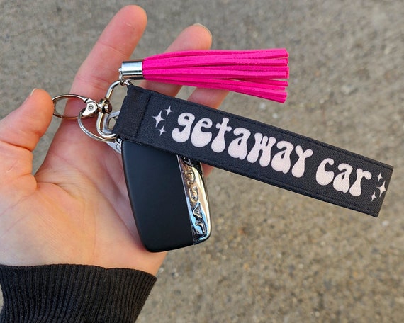 Getaway Car Keychain Wristlet | Cute Key Fob Lanyard | Trendy Car Accessories for Women | Funny Birthday Gift for Best Friend