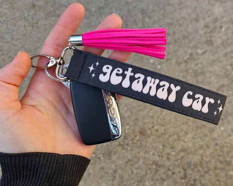 Getaway Car Keychain Wristlet | Cute Key Fob Lanyard | Trendy Car Accessories for Women | Funny Birthday Gift for Best Friend image 1