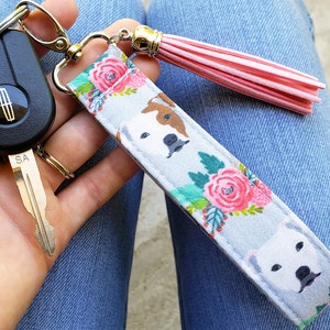 Pitbull Keychain Wristlet | Pitbull Gifts | Pit Bull Lanyard for Keys | Pitbull Floral Key Fob | Pitbull Mom | Pit Bull Floral Key Chain