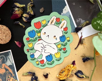 Bunny Sticker | Cottagecore | Nostalgia | Kawaii | Sad | Flowers | Alternative | Kidcore | Art Print
