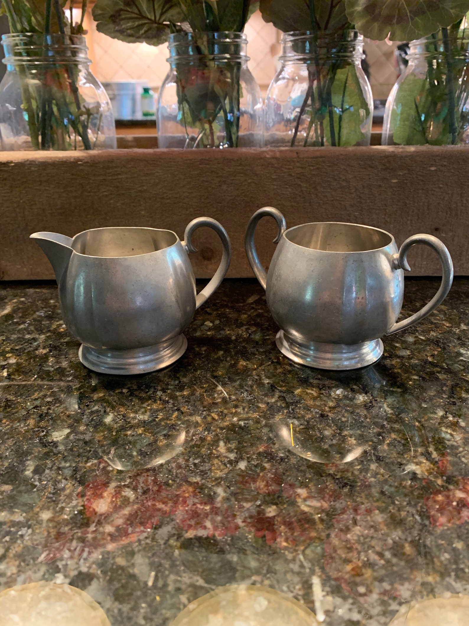 Vintage Crescent Pewter Sugar and Creamer Number 1631 Etsy