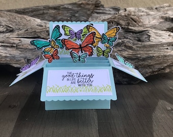 Handmade Butterfly Pop Up Box Card: Customizable 3D Card