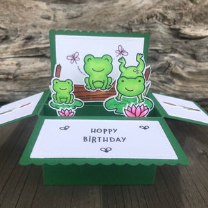 Tarjeta de rana sapo en una caja, caja de tarjeta emergente de sapos, tarjeta de cumpleaños, tarjeta emergente, tarjeta emergente de rana, tarjeta de sapo, tarjeta emergente de rana