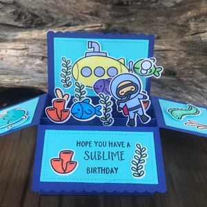 U-Boot Karte in einer Box, U-Boot Pop Up Kartenbox, Geburtstagskarte, Taucher Karte, U-Boot Pop Up Karte, Taucher Karte, Card Pop Up