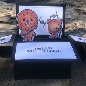 Carte Chewee dans une boîte, cartes pop up, carte Chewbacca, carte pop up galaxy friends, carte pop up, carte Star friends, carte pop up