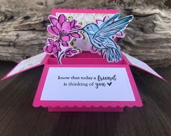 Handmade Hummingbird Pop Up Box Card: Customizable Greeting
