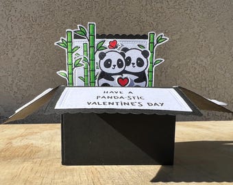 Panda card in a box, Panda pop up card box, birthday card, card pop up , Panda pop up card, panda card, panda pop up card