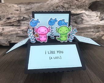 Axolotl Pop Up Box Card: Handmade Birthday Card