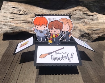Magical Harry Pop-Up Box Card: Wizard & Friends