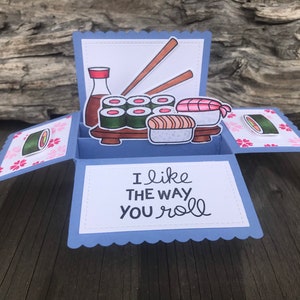Sushi Karte in der Box, Sushi Pop Up Kartenbox, Geburtstagskarte, Pop Up Karte, Sushi Pop Up Karte, I like the way you roll, Sushi Karte