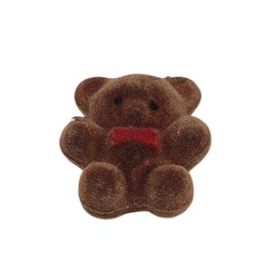 VTG 80s Teddy Bear Magnet Brown Flocked Red Bow Tie 2&quot; Refrigerator Collectible Gift Home Decor Vintage 1980s Retro