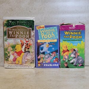 VTG 90s Winnie the Pooh VHS Lot 3 Movies Many Adventures of Winnie the Pooh Wishes Everythings Coming Up Roses Bundle Disney Cartoon Vintage