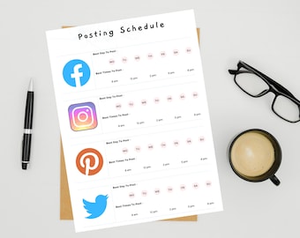 Planejador de cronograma de postagem em mídia social minimalista - lista de tarefas para impressão em mídia social - planejador de postagem em mídia social - download digital de PDF