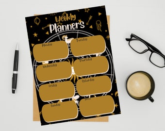 Planejador semanal dourado de astrologia | planejador semanal para impressão | Planejador Espiritual | Download Digital em PDF.