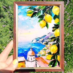 Italian Landscape Lemon Tree Painting Courtyard Original Art Impasto Oil Painting  mall Art Unique Original Oil Painting Modern Art 7x5