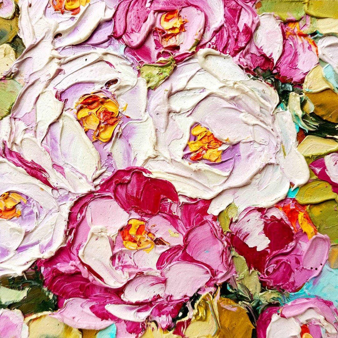 Original Impasto Peony Oil Painting: Pink Floral Art, 6x6 - Etsy