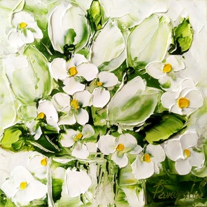 Daisy Tulip Painting Flowers Original Art Impasto Oil Painting 6 by 6 Floral Small Painting Christmas Gift by ArtProkopaloSv