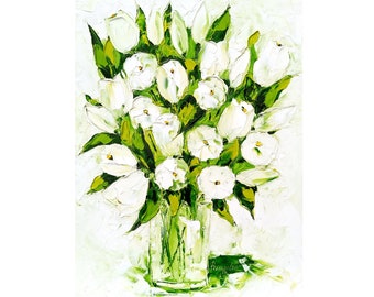 Tulip Painting Floral Original Art Flower oil painting original Impasto Green Flower Painting 16x12 inch