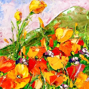California Poppy Painting Original Art Impasto Oil Painting Flower Small Artwork Impressionist Art Gifts by ArtProkopaloSv