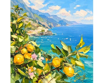 Italy Sorrento Seascape Painting Lemon Art Impasto Oil Painting Impressionist Art by ArtProkopaloSv