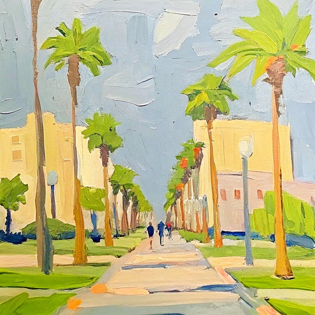 Los Angeles Oil Painting Street Original Art Impasto Scene Sunset ...