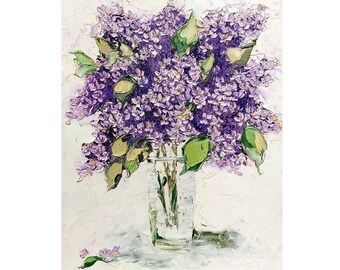 Lilac Painting Flower Original Art Impasto Oil Painting Art Lilac Flowers Painting Landscape 14 x 11 by ArtProkopaloSv