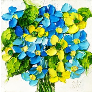 Forget-Me-Not Painting Flower Original Art Impasto Painting Small Flowers Wall Art