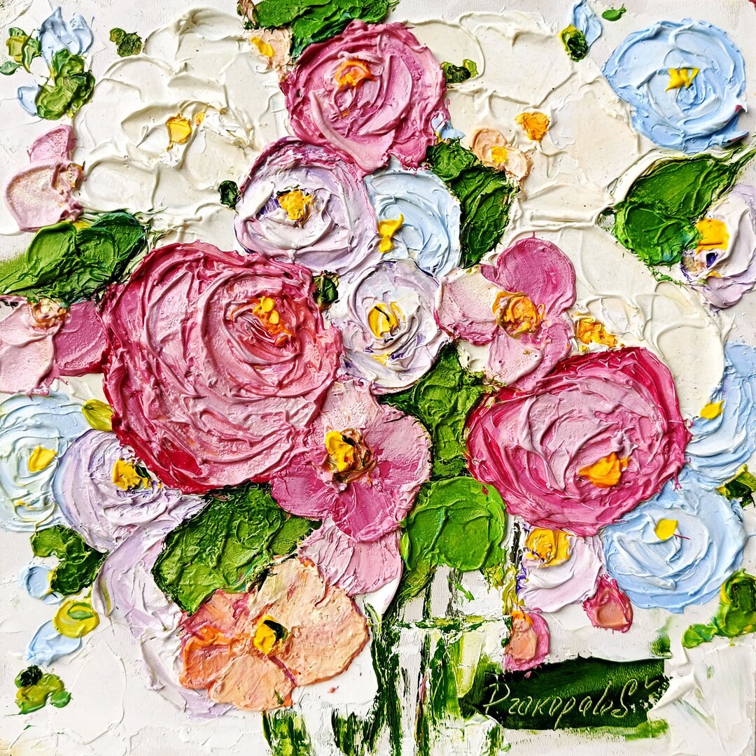 絵画 Oil painting of beautiful flowers. Amazon.com: Oil Painting Handmade $50-$2000 by College