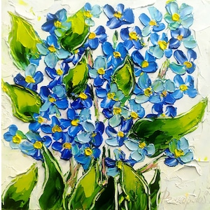 Forget-Me-Not Painting Floral Original Art 6x6 Impasto Oil Painting Small Art Flower Violet Painting by ArtProkopaloSv