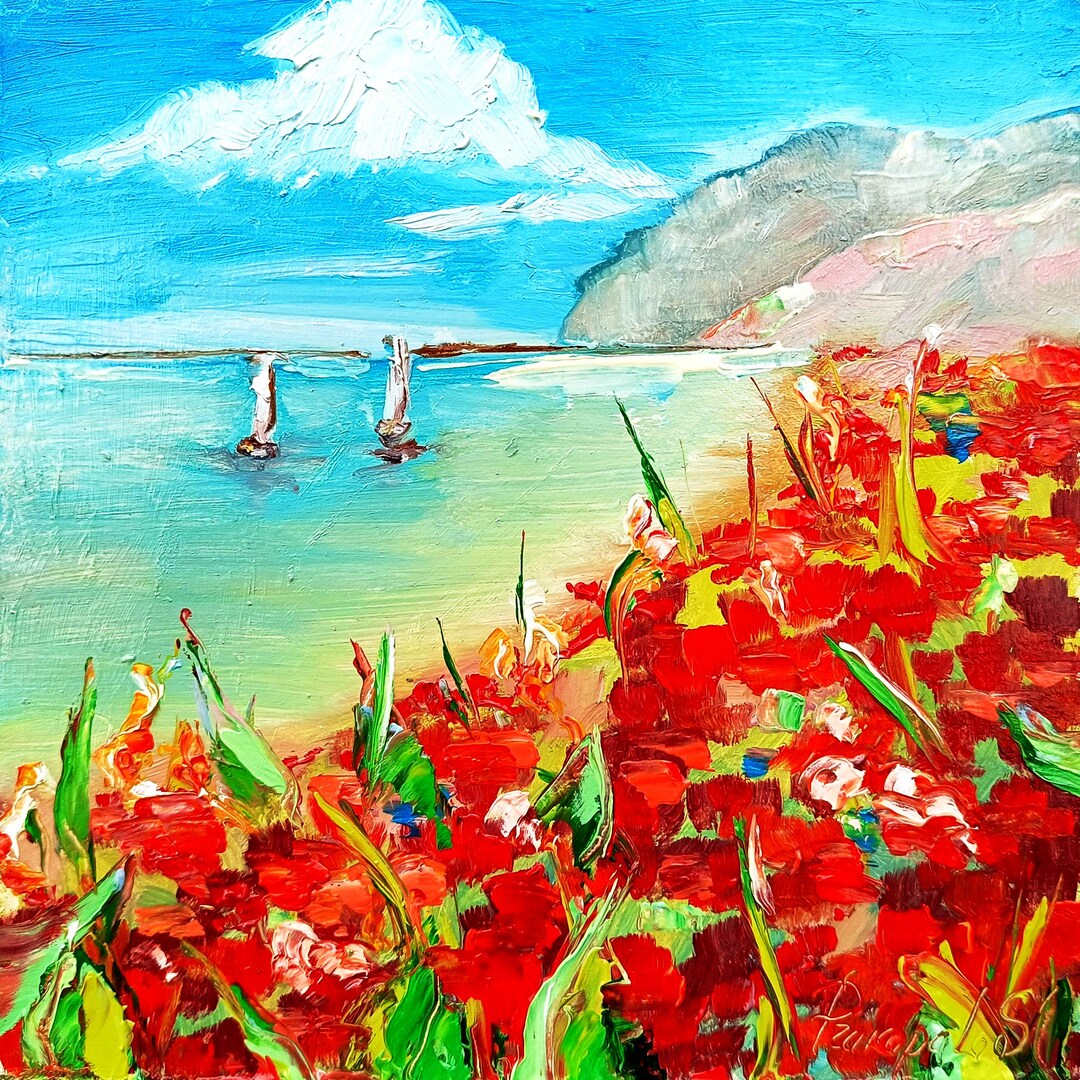 Point Reyes Poppy Flower Point Reyes Painting Red Poppies Fields Impasto Art California Seascape ...