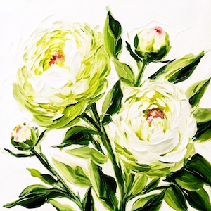 Peony Painting Flower Original Art Blue Peonies Impasto Oil Painting Small Wall Art Gift by ArtProkopaloSv