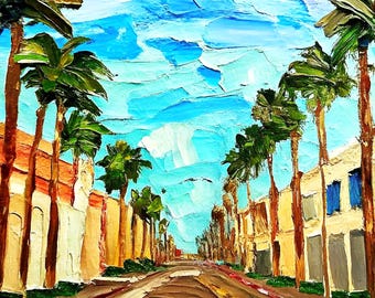 Impasto Oil Painting: Los Angeles Sunset Boulevard, Palm Trees