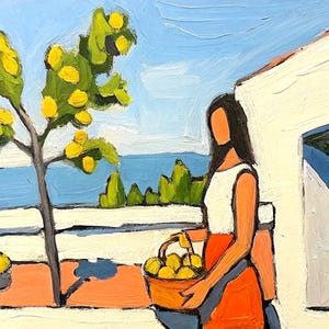 Woman with Lemons Oil Painting: Impressionist Kitchen Art