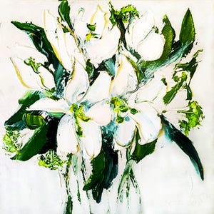 Original Lily Oil Painting: Abstract Floral Impasto Art