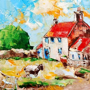 Ireland Painting  Cottage Original Art Abstract Landscape Impasto Oil Painting Small Cheap Original Art Gifts by ArtProkopaloSv