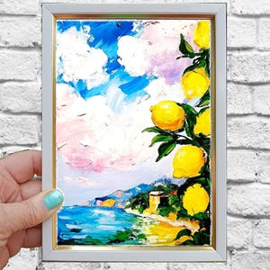 Lemon Tree Painting Courtyard Original Art Impasto Oil Painting Italian Landscape mall Art Unique Original Oil Painting Modern Art 7x5