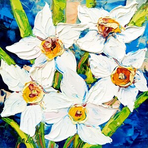 Daffodils Painting flower Impasto Original Art Flower Oil Painting Small Artwork Spring Flower Impressionist Art Gifts by ArtProkopaloSv