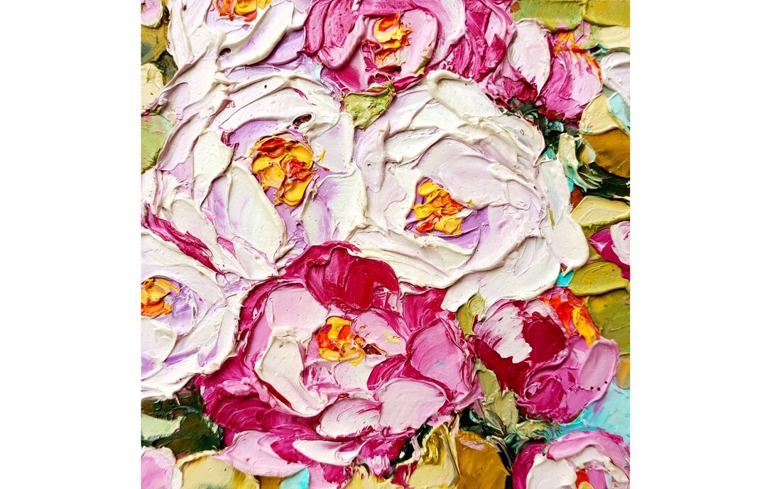 Peony Painting Impasto Original Art Pink Floral Wall Art Flowers Small ...